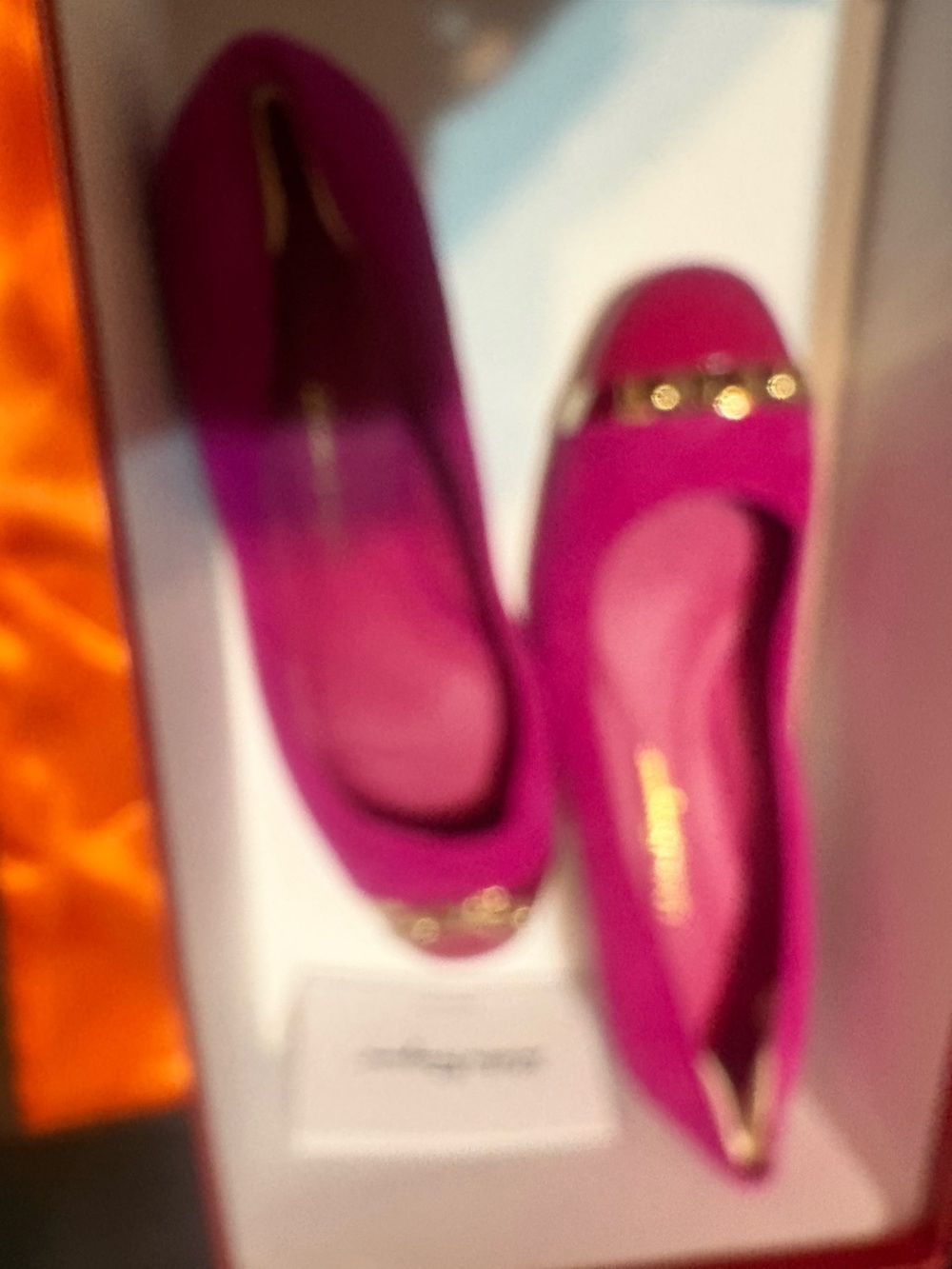 Salvatore Ferragamo Fuchsia Suede Ballet Flats with Gold Accent